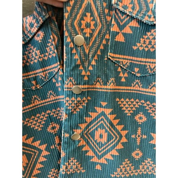 Dusty Corduroy Teal Sunset Aztec Western Jacket Women's Sz S - Picture 9 of 12
